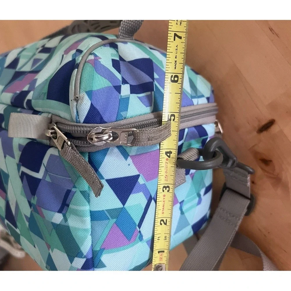 L.L.Bean Insulated Lunch Bag Cooler Geometric Print Adjustable Strap Blue